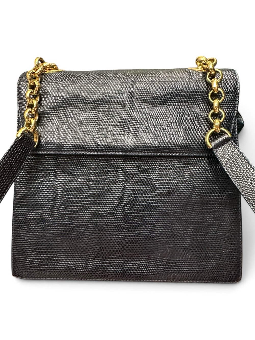 Elegant Black Leather Shoulder Bag with Gold Chain Strap